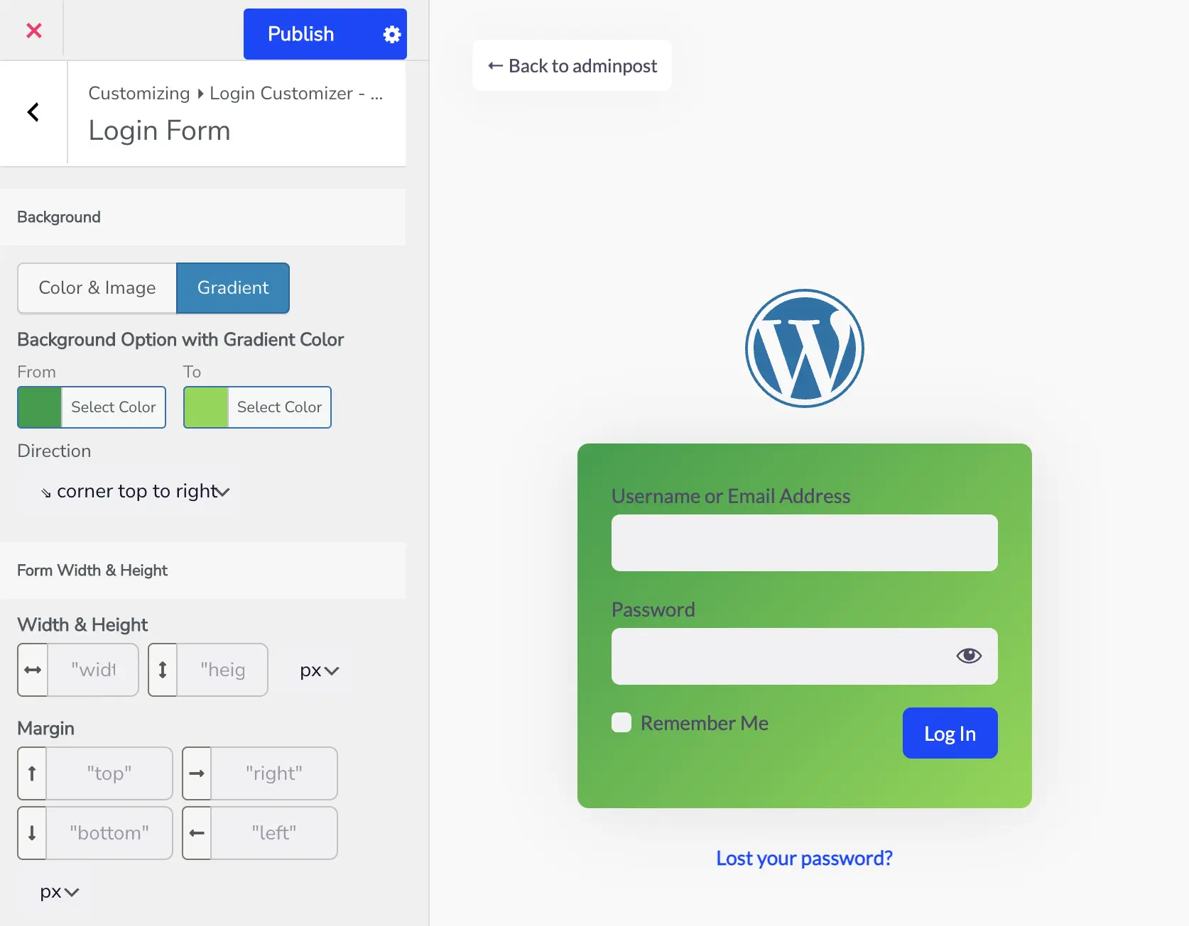 WordPress login form customization